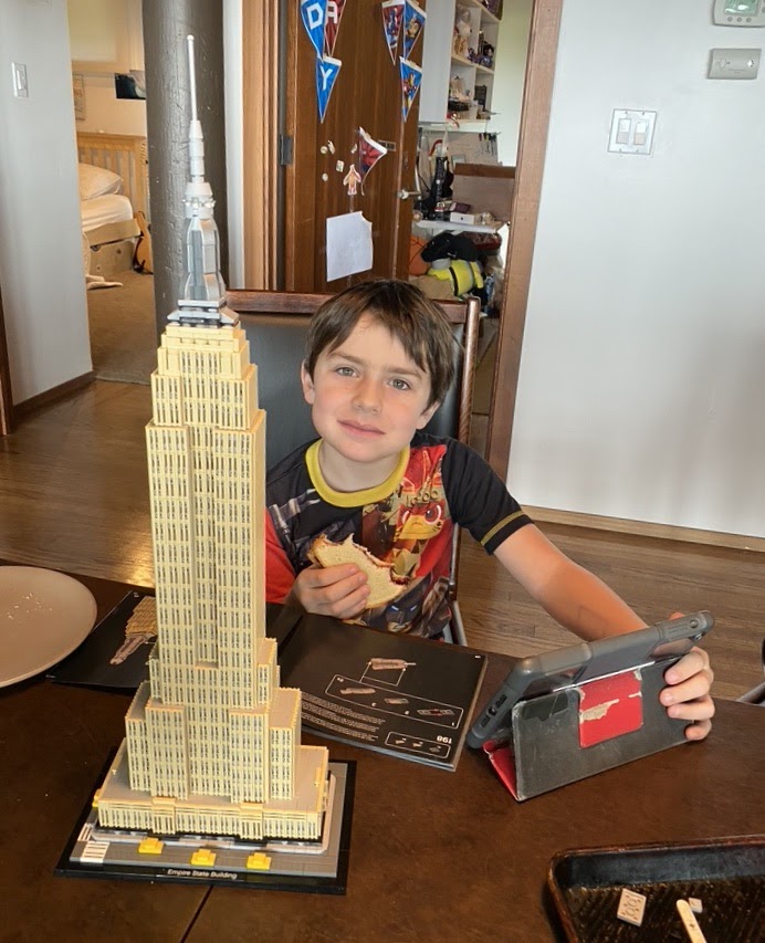 Marc's son Connor with an Empire State Building lego set