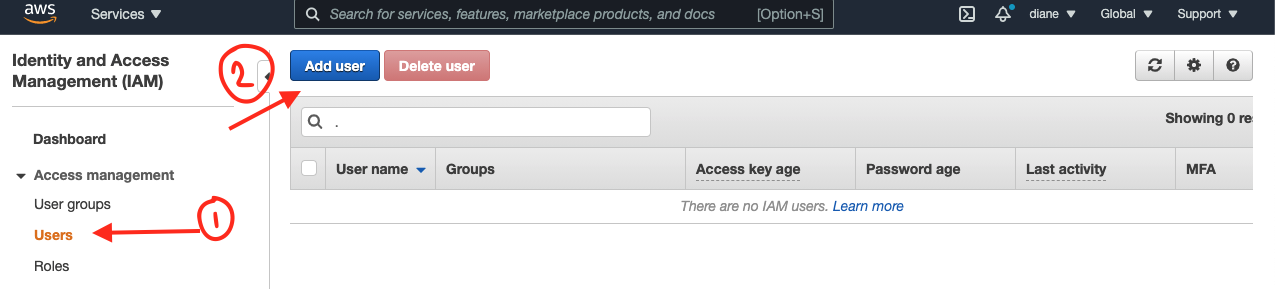 Instructions to Add user under the Identity and Access Management (IAM) console