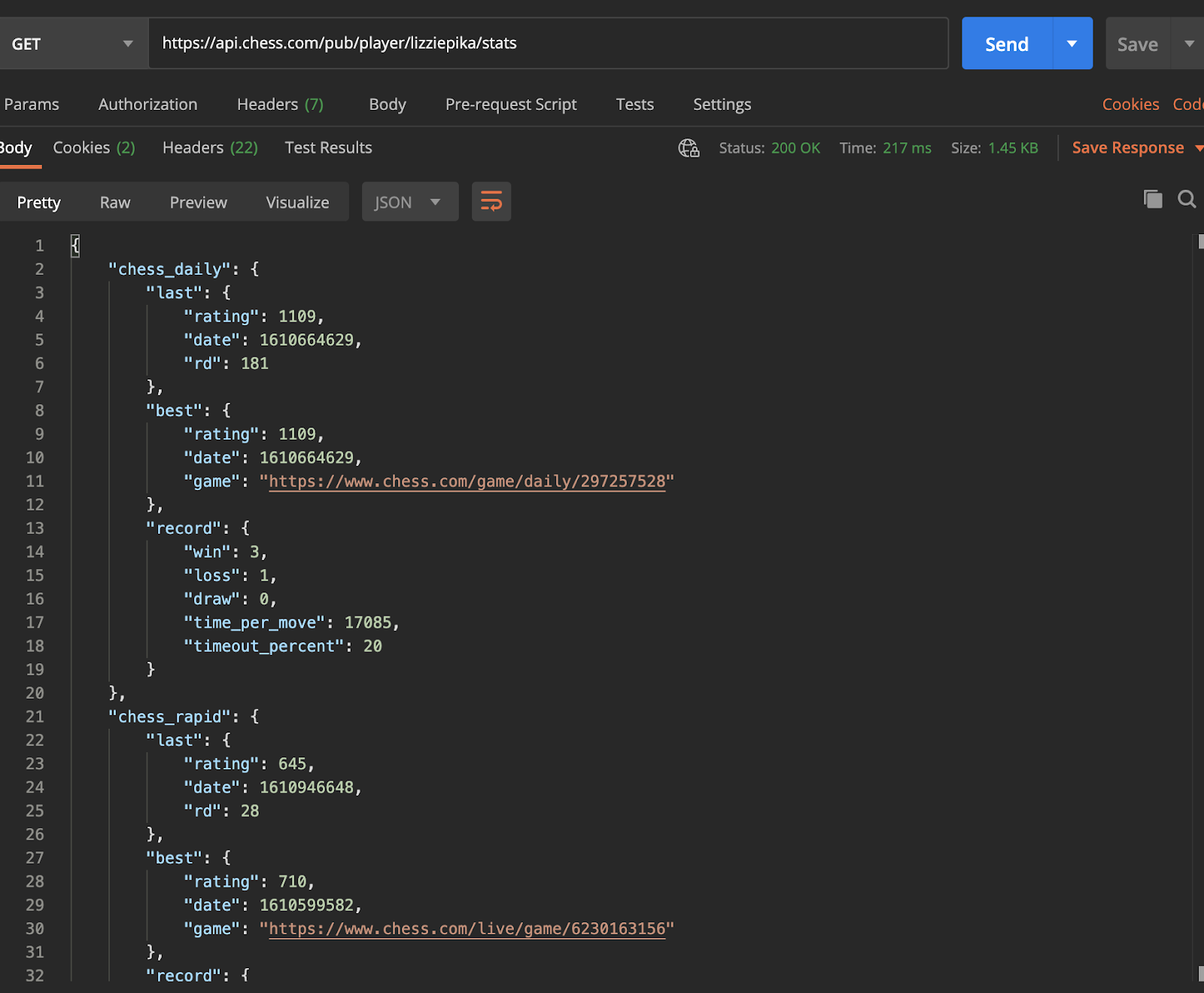 JSON stats in Postman