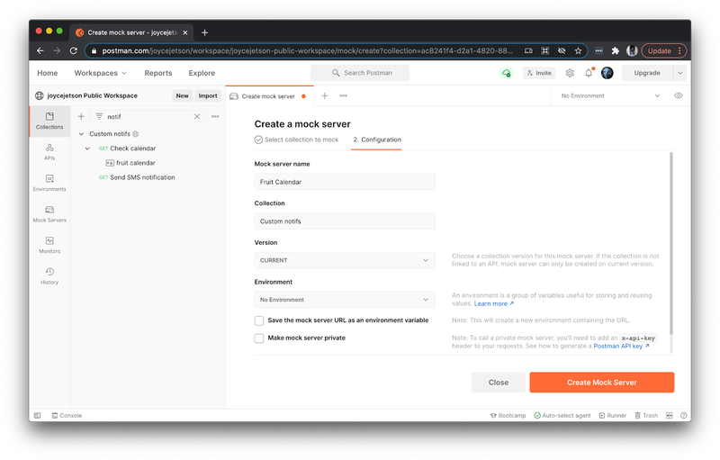 Créer un serveur fictif à l'aide d'un exemple enregistré dans la collection