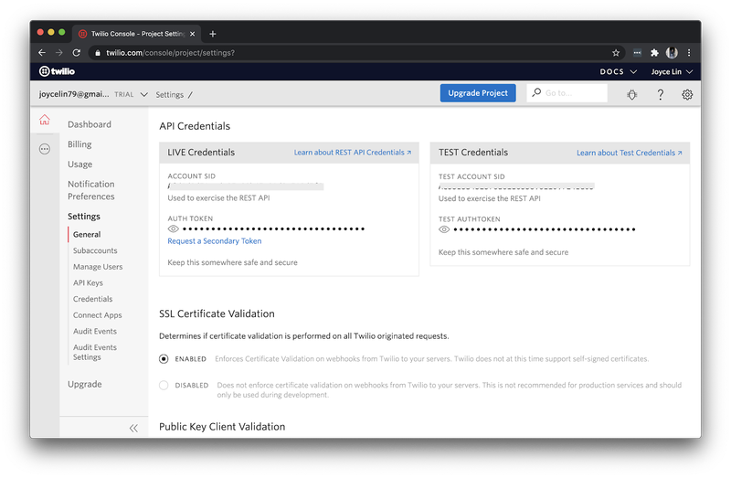 Informations d'identification Twilio