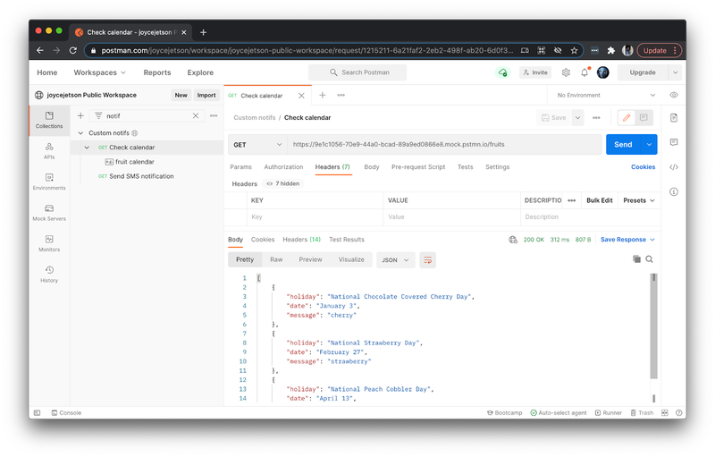 Utiliser le serveur fictif Postman pour renvoyer des données d'exemple