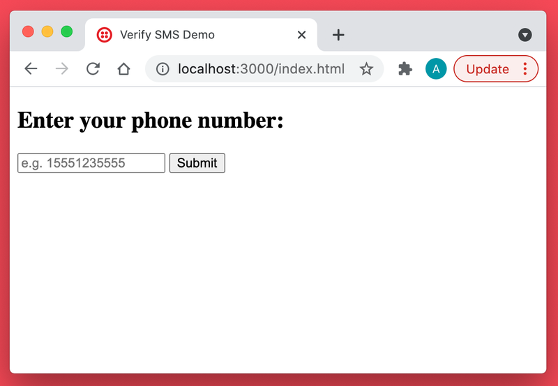 Screenshot showing form to enter user phone number