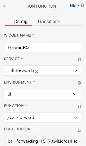 Configuring a widget to call a Function