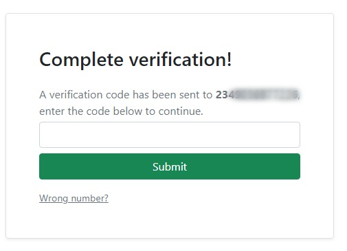 Confirmation of verification code having been sent