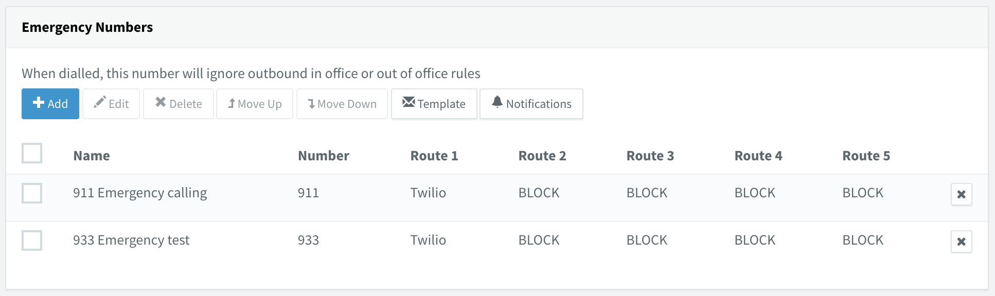 3CX emergency calling dial plan screenshot