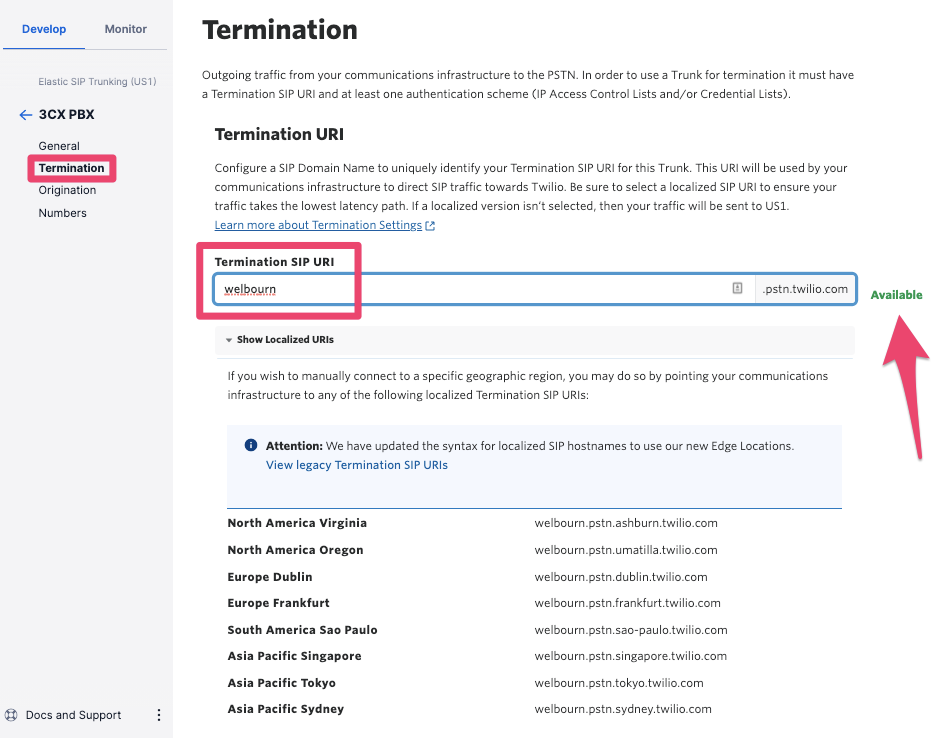 See if a SIP domain is available on Twilio