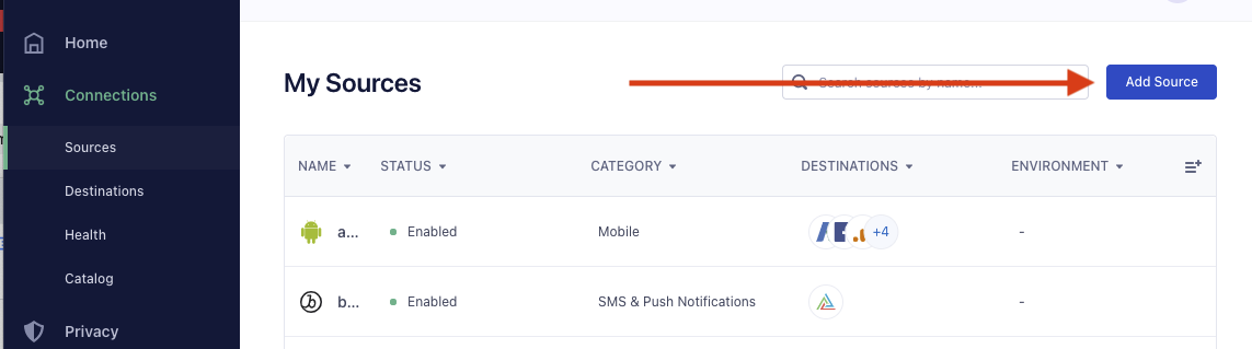 Adding a Source to Twilio Segment