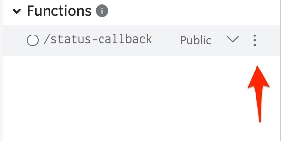 A screenshot of the three dots in Twilio Serverless where you can choose "Copy URL" from the dropdown next to a Function