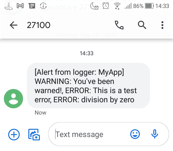 SMS alert example