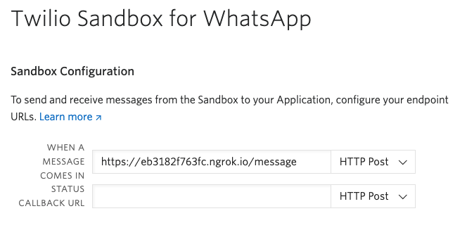 WhatsApp webhook configuration