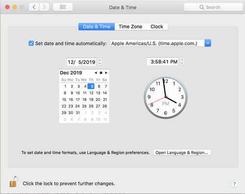 A screenshot of the time being changed on OSX