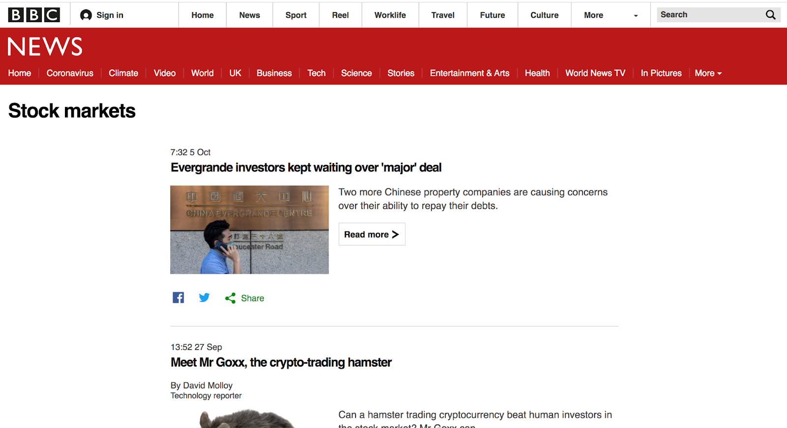 The BBC stock market news website