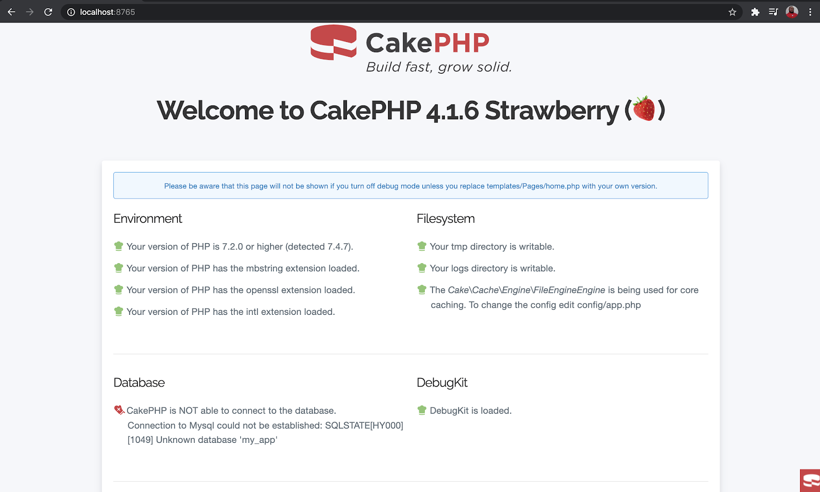 CakePHP welcome screen