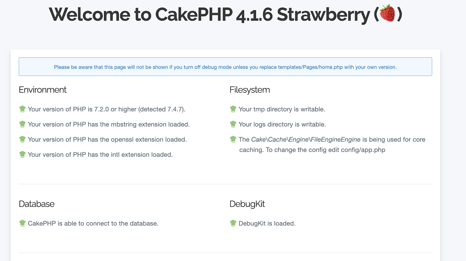 Welcome to CakePHP 4.1.6 Strawberry