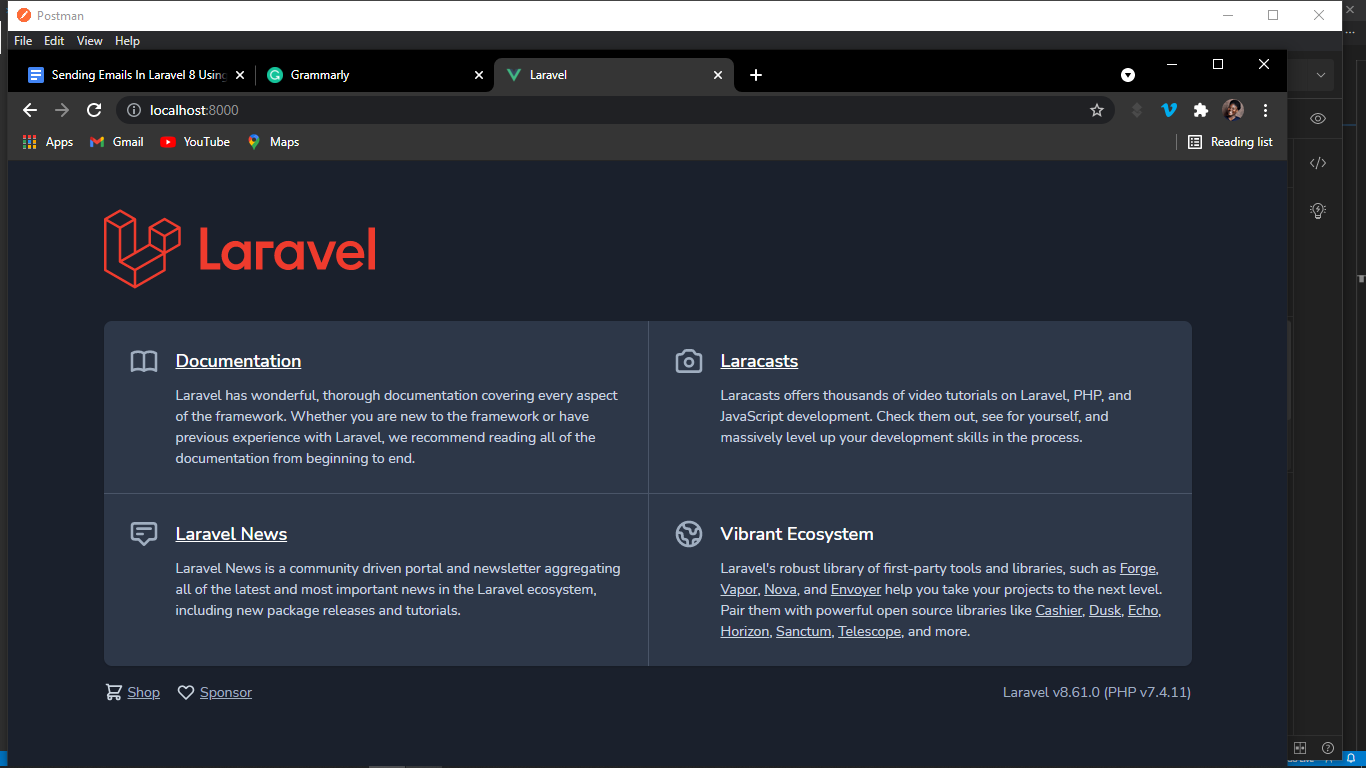 The default Laravel home page