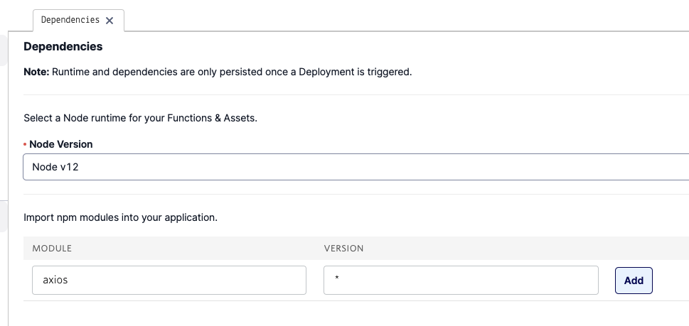 Add a dependency in Twilio Functions