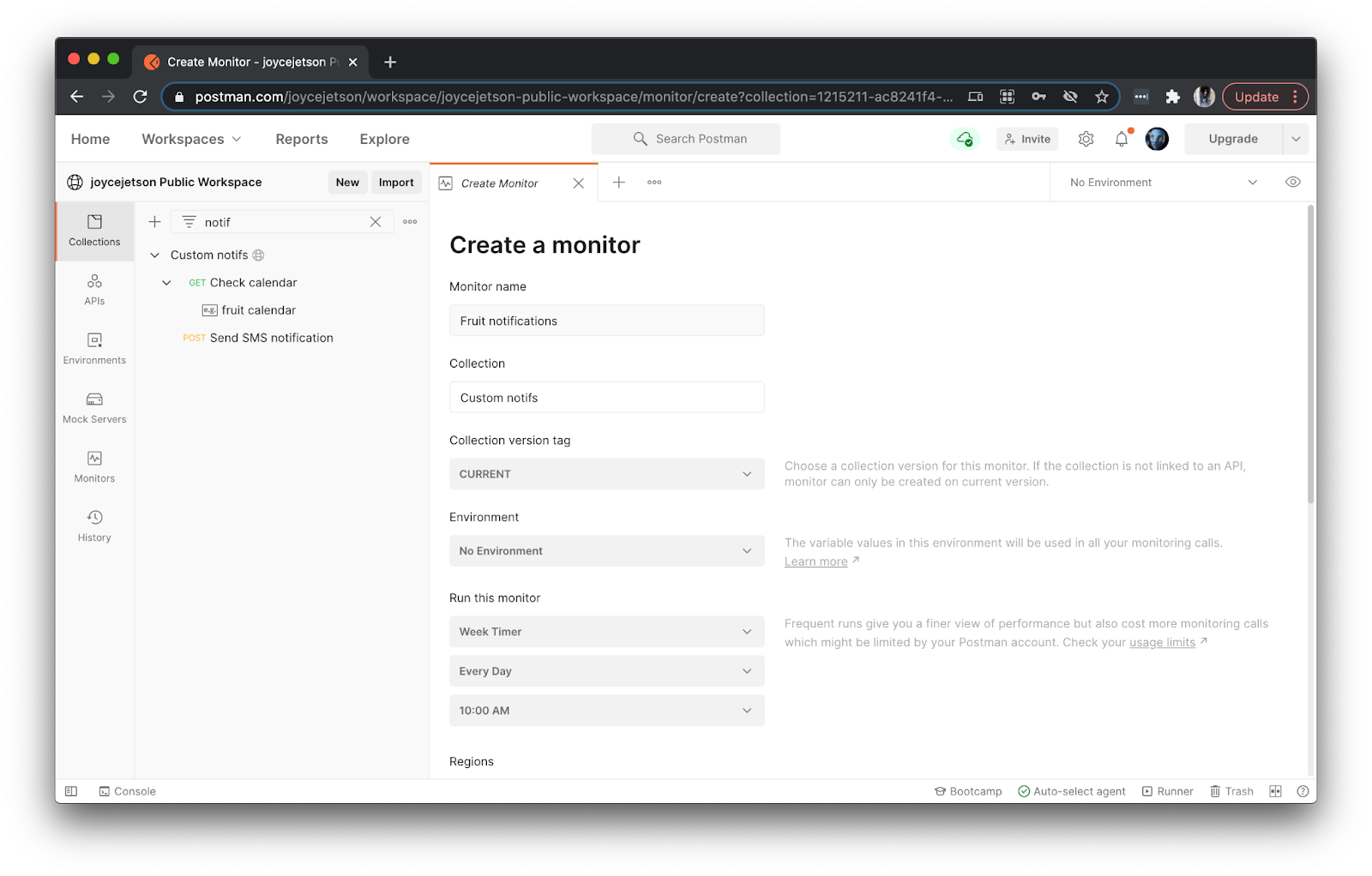 Schedule a Postman monitor to run every day