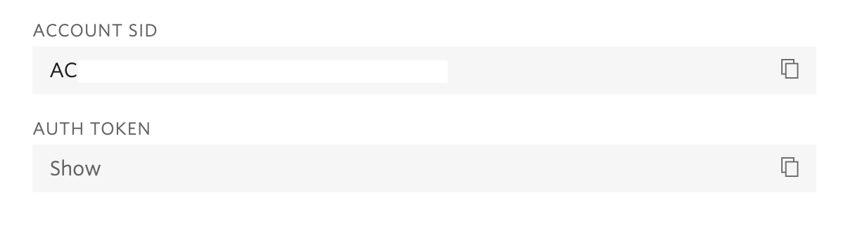 Twilio console, showing location of Account SID