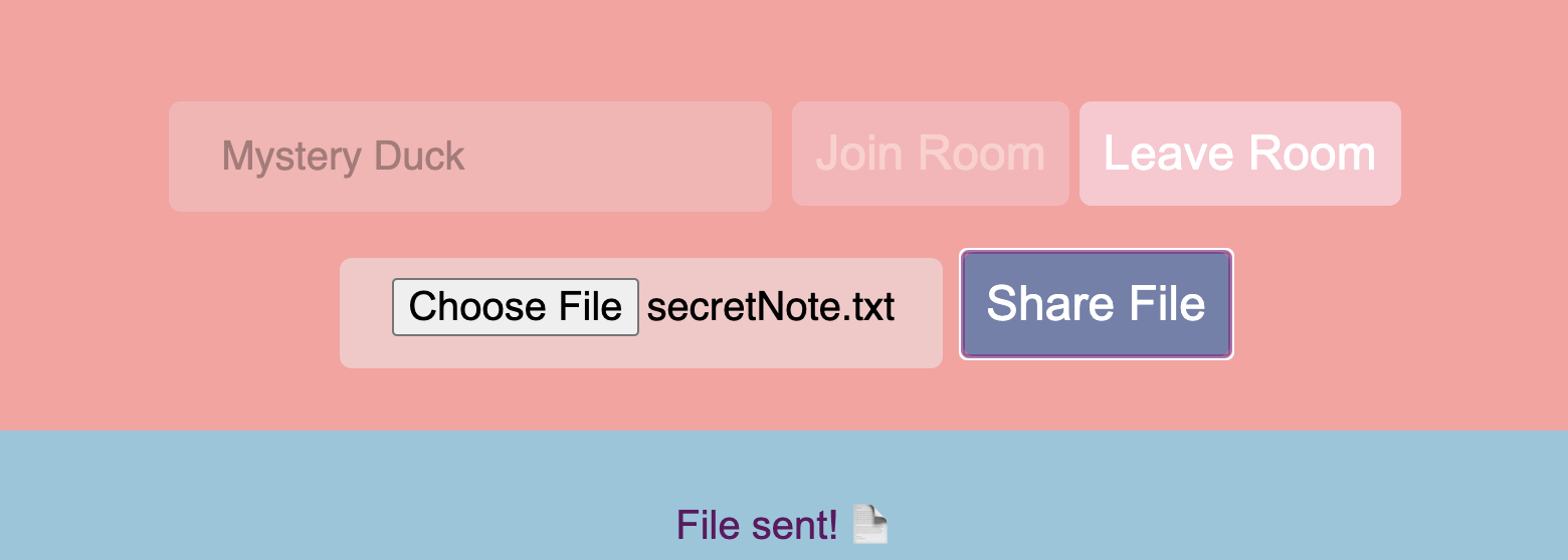 "File sent" notification for the selected file, secretNote.txt.