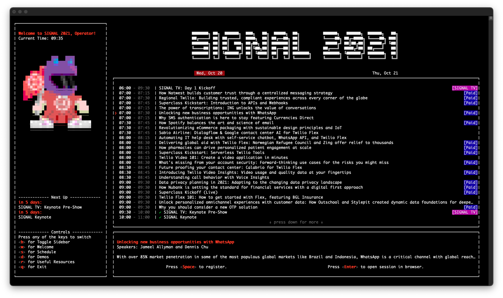Screenshot of the schedule view in Developer Mode