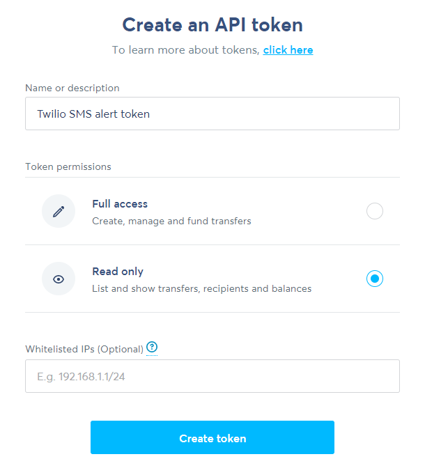 Create TransferWise API Token