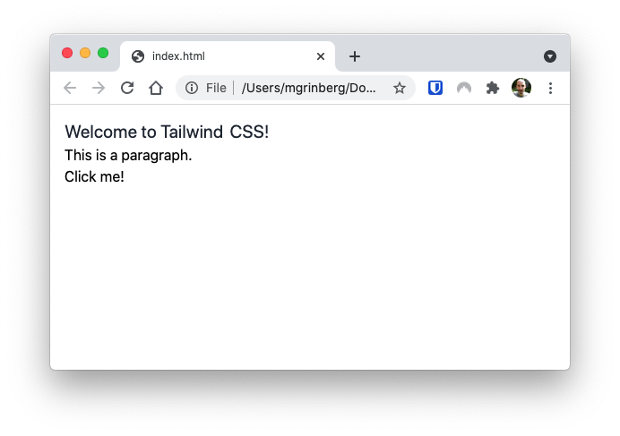 TailwindCSS styled page with an unstyled button
