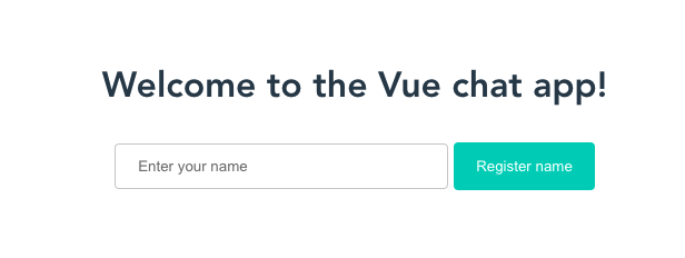 Chat app welcome page with name registration form