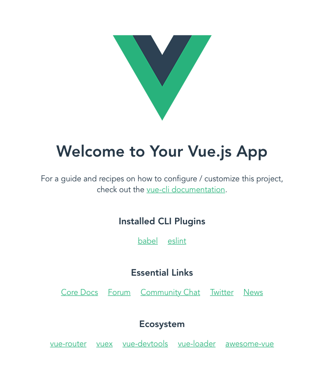 Default user interface Vue CLI created