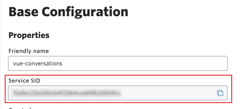 Twilio Console showing service SID