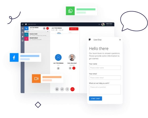 A representation of what Twilio Flex could look like, with incoming calls and messages.