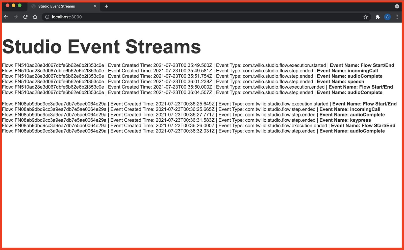 Event Streams Dashboard While Streaming Events
