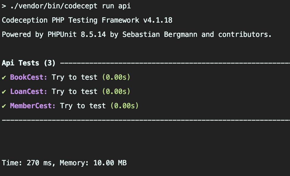 Output of the API tests