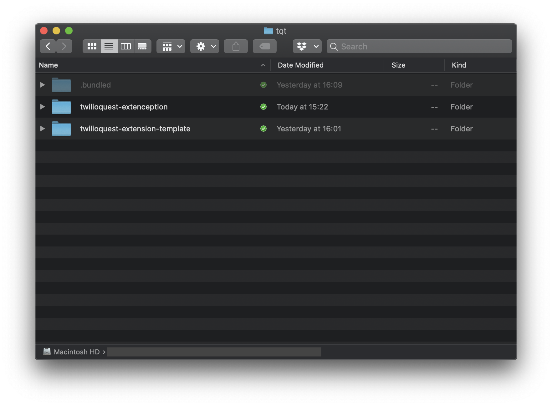 MacOS Finder showing the .bundled folder alongside extensions