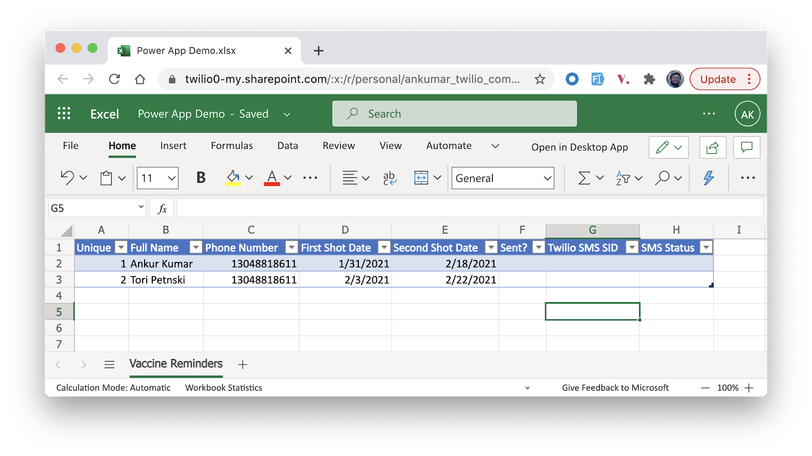 Screenshot of Excel