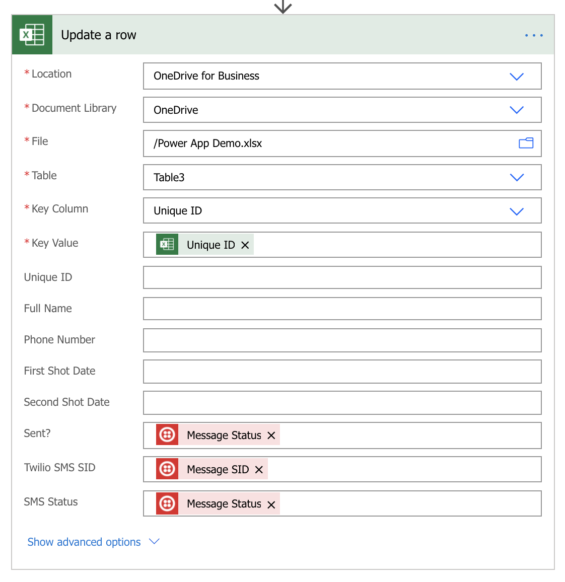 Screenshot showing updating Excel with the results