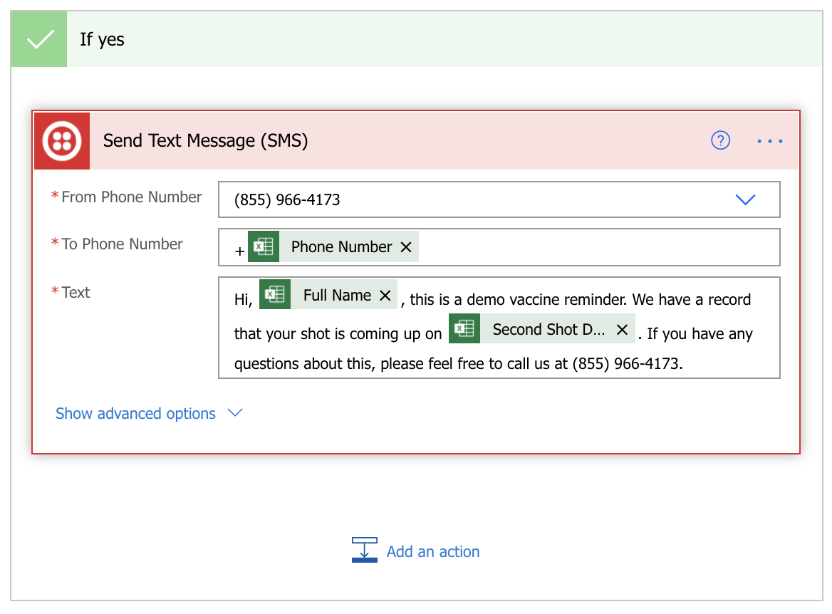 Screenshot of how to send the twilio text