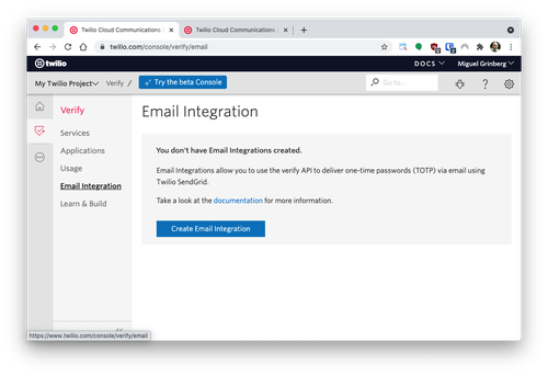 Intégrations d'e-mail Verify