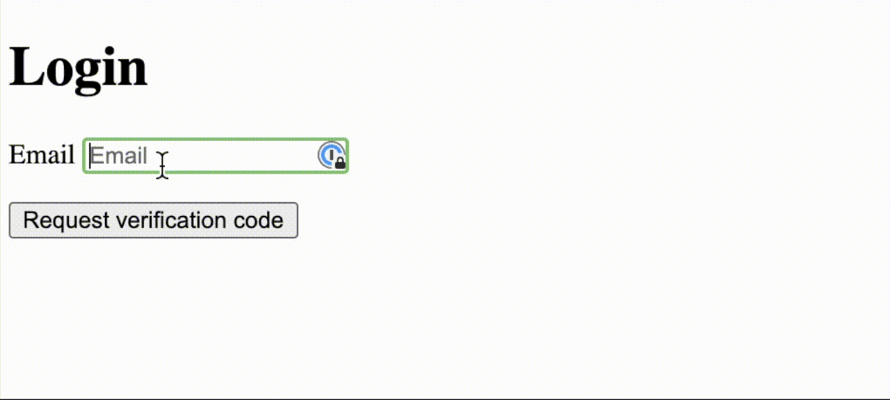 gif demonstration of entering an email address, verification code, and seeing a success message