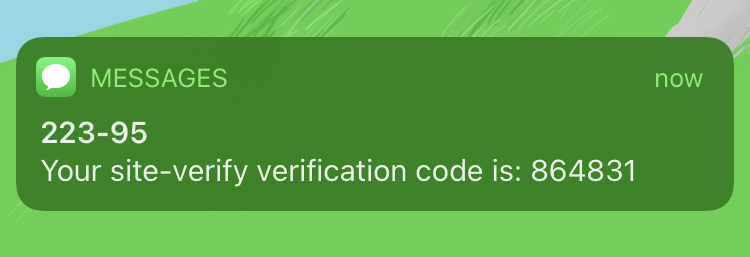 notification with verification code 864831