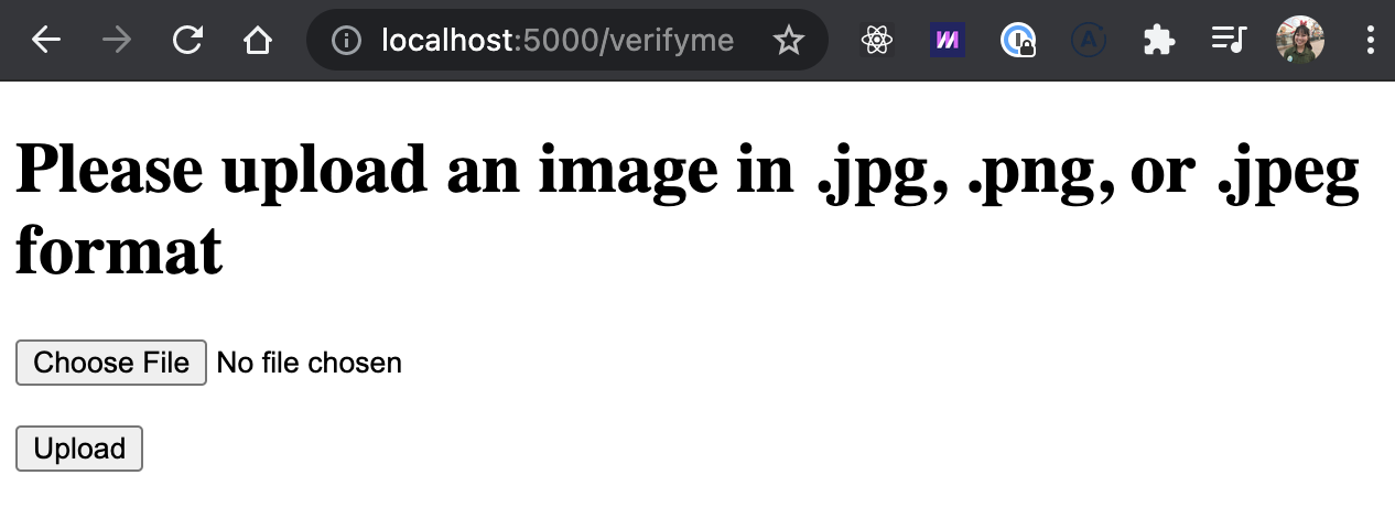 localhost page saying please upload an image in .jpg, .png, or .jpeg format