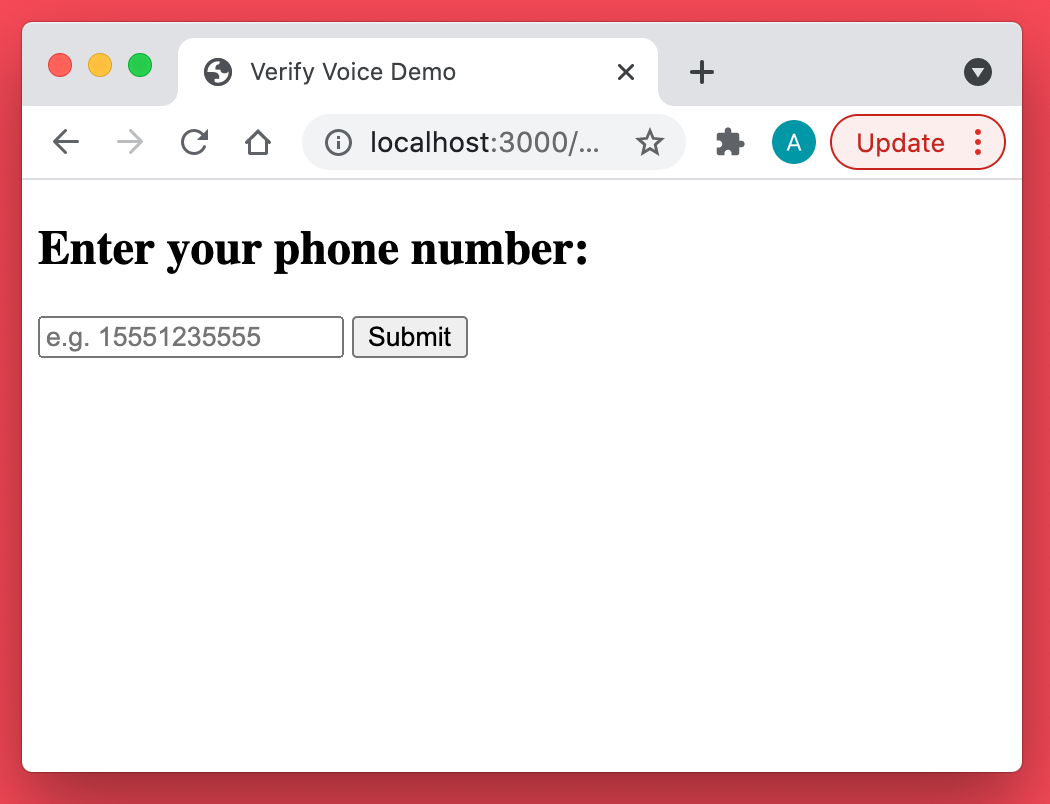 screenshot showing phone number input on app