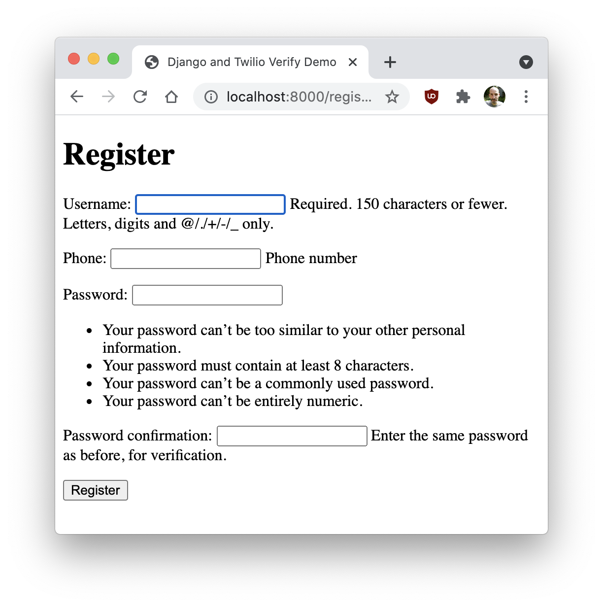 Customized registration form
