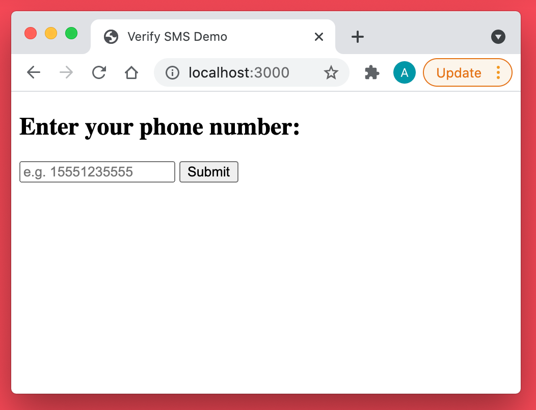 Screenshot of app showing phone number input field