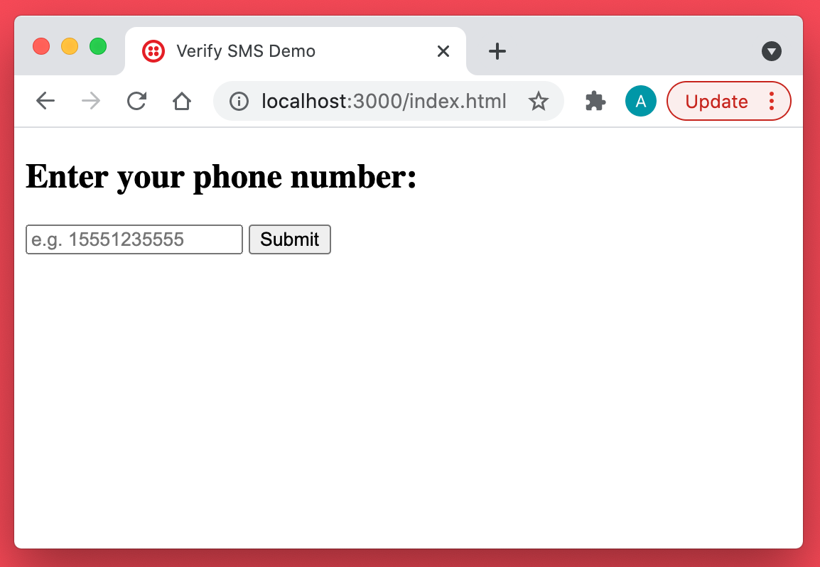 Screenshot showing form to enter user phone number