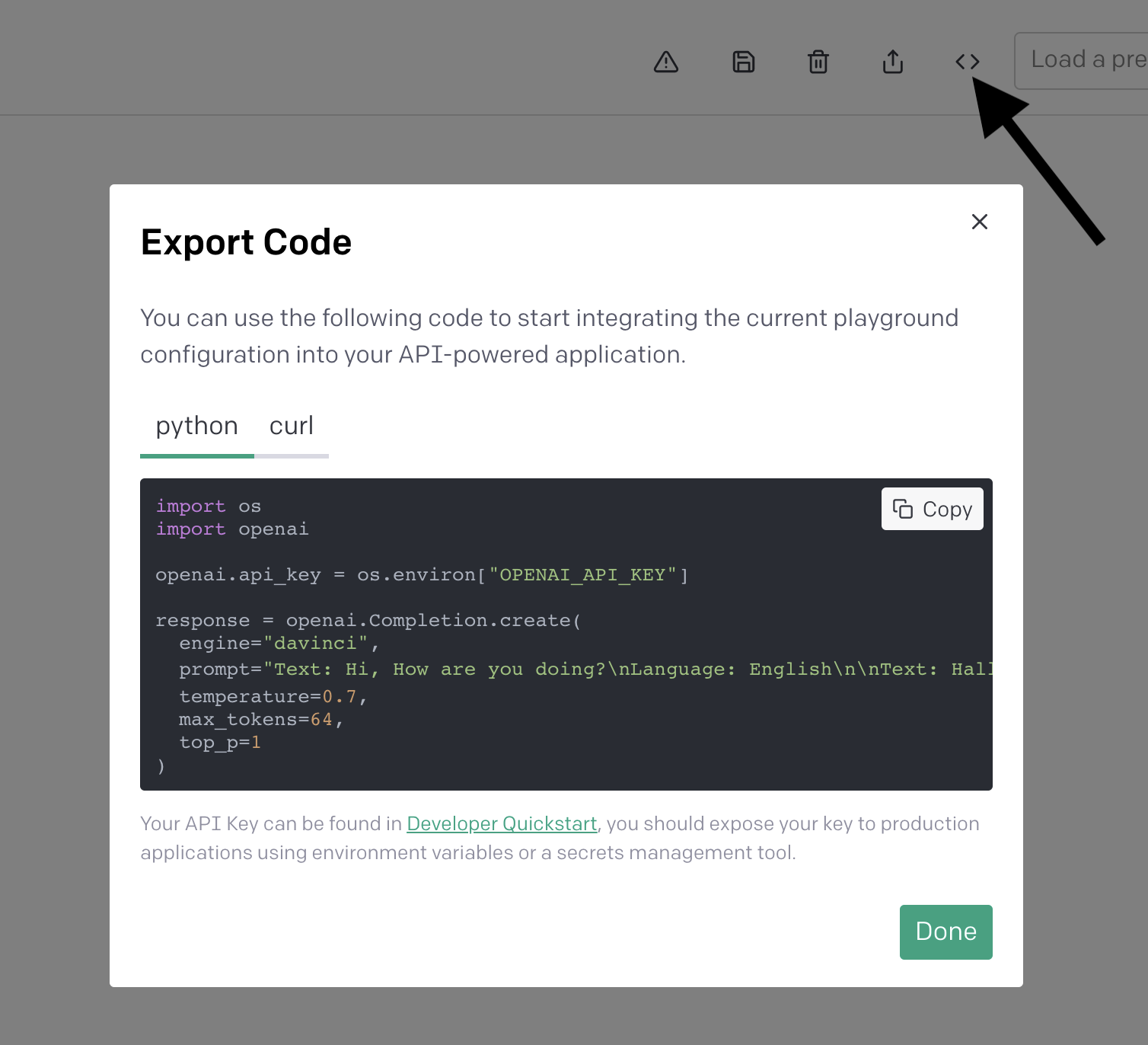 Export code to Python
