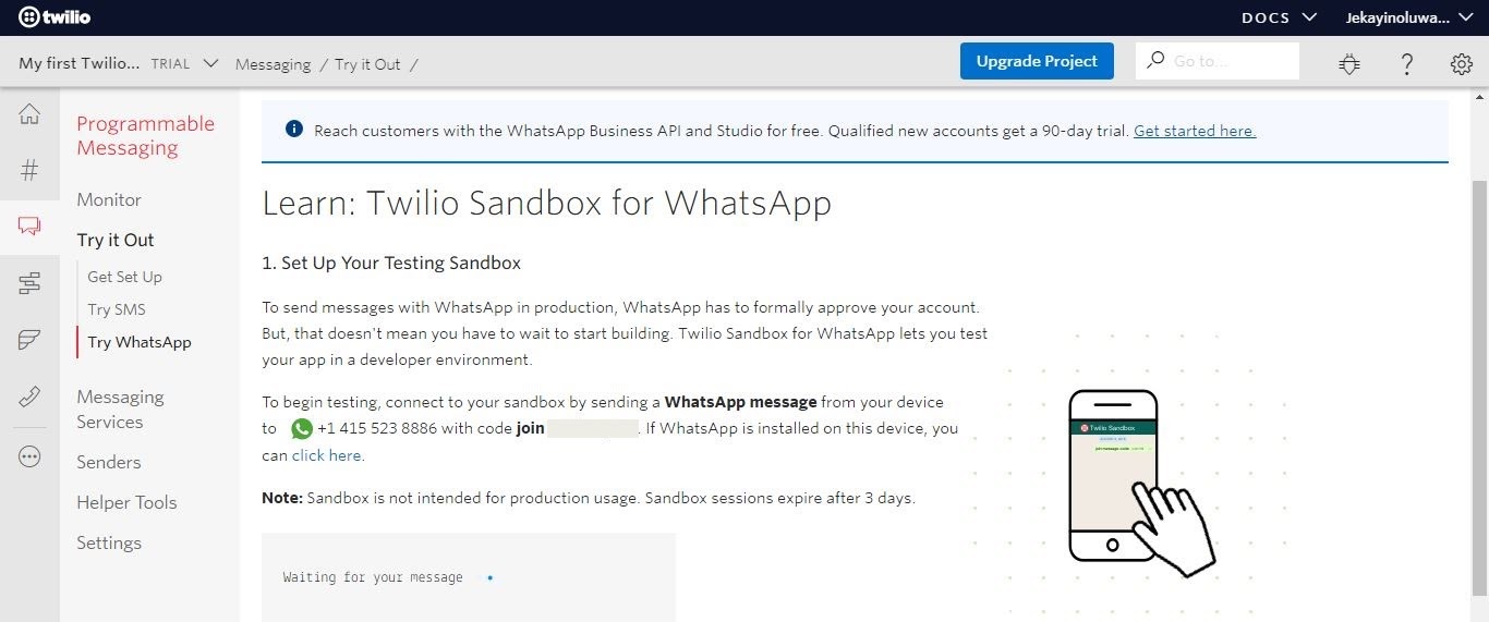 Twilio sandbox for WhatsApp