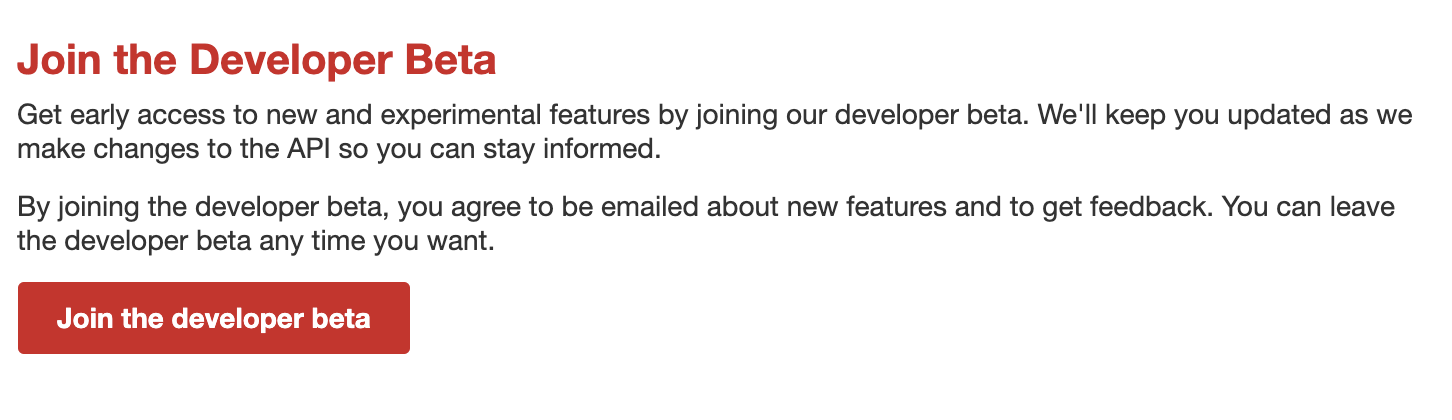 An Image that says "Join the Developer Beta" from the Yelp API site for developers.