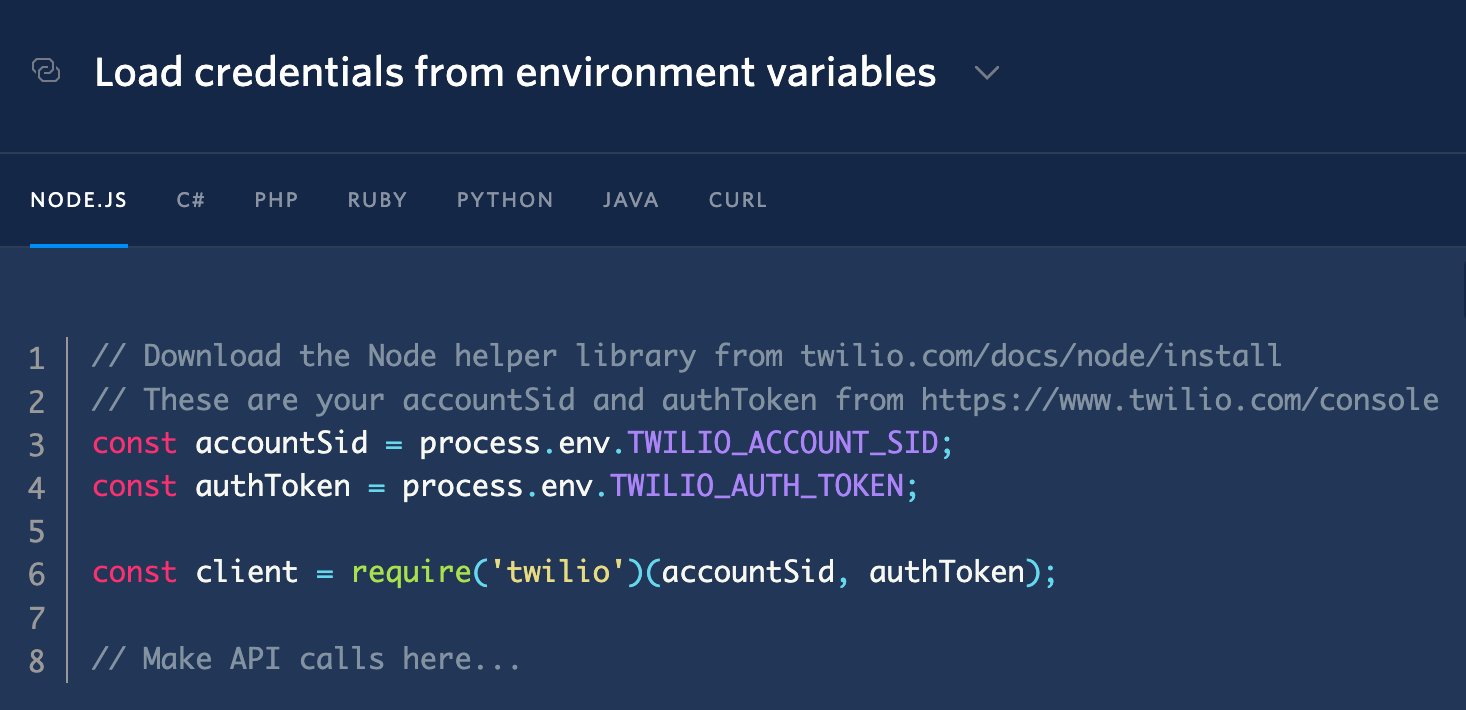 Ejemplo de código para declarar variables de ambiente