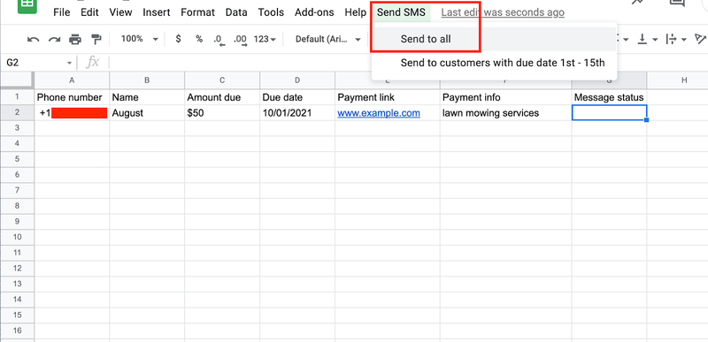 Google Sheets SMS Extension